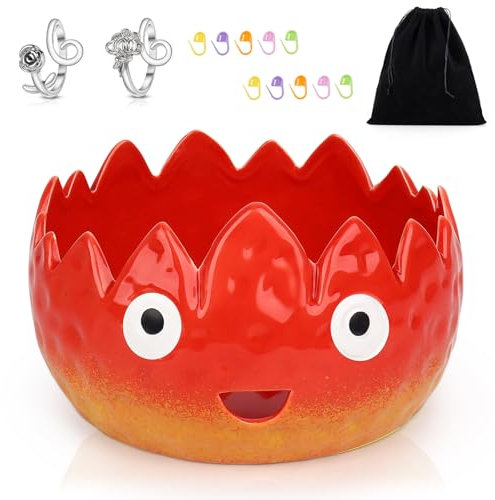 Reessy Cuenco de hilo de llama, cuenco de tejer con accesorios de ganchillo, bonitos cuencos de cerámica hechos a mano para ganchillo, bonitos regalos para tejedores de ganchillo (16 cm x 16 cm x 10