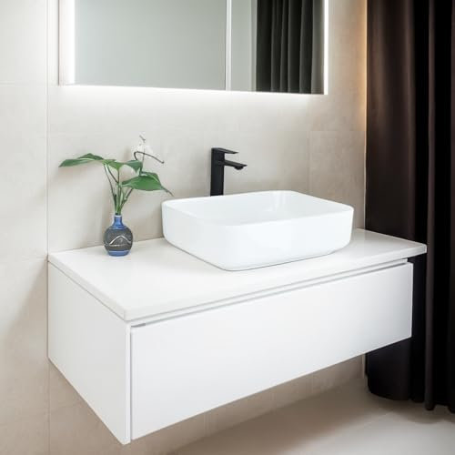 NUESTRA VIDA Lavabo da Appoggio Lavabo Bagno 49,5 x 38 x 14 cm, Lavabo Rettangolare in Ceramica, Lavamani Senza Foro per Rubinetteria, Ideale per Casa Ristorante e Hotel, Bianco