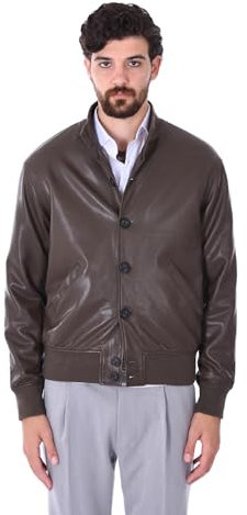 Ciabalù Bomber Uomo Pelle Chiusura a Bottoni Collo Alto Giubbotto Invernale Elegante Slim Fit Giacca Chiodo Caldo e Confortevole (IT, Testo, L, Regular, Regular, Testa di Moro)