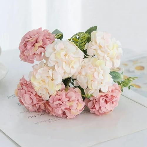JPWNVF 8 Köpfe, 5 Gabeln, künstliche Blumen, Hortensien, für Brautstrauß, Dekoration, Blumenarrangement zu Hause, Weihnachtsaccessoires, Rosa