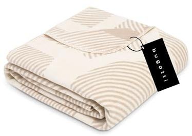 bugatti Decke 150x200 cm - Baumwollmix, Made in Germany, warm & waschbar, Kuscheldecke beige weiß Kreis Muster