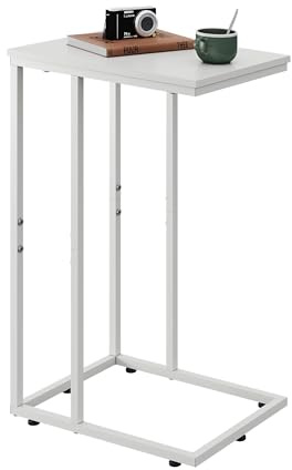 WLIVE C-Shaped Side Table, Small Coffee End Table, Slim Bedside Table for Bedroom, Sofa Table for Living Room, Modern Compact Nightstand, Space-Saving Furniture, White