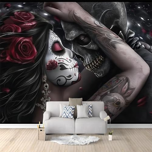 Photo Wallpaper 118 x 83/300 x 210 cm(WxH) Non-Woven Premium Art Print, Fantasy Gothic Couples Design Black Wall Mural, Home Decor Theme Wallpaper for Bedroom Living Room