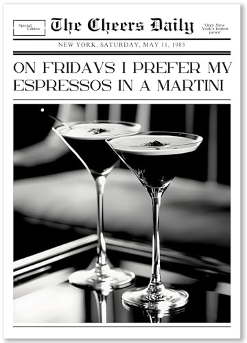 Happymotive – Poster im Zeitungsstil Vintage A4 | Wandbilder im Retro-Design | Typografie | Wanddeko für Wohnzimmer, Büro & Schlafzimmer | Premium Druck auf 300g Papier (Espresso Martini on fridays)