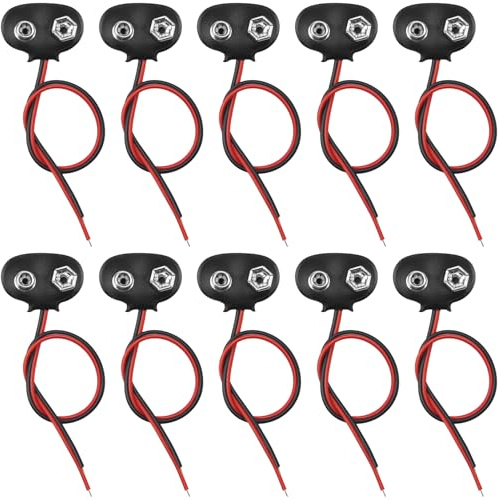 Poeland 10 Stück 9 V Batterieanschluss, T-Type 9 Volt Batterieklemme, 9 V Batterien, Clip-Anschluss mit Draht und Ledergehäuse