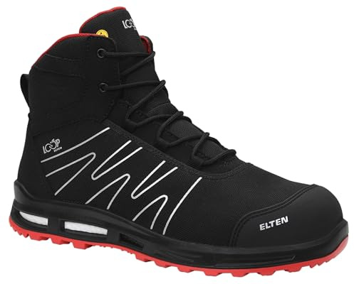 ELTEN Säkerhetsstövlar Enno XXT Pro Mid ESD S3S, kvinnor och män, textil/textil, plastmössa, lätt, sportig, svart/röd, svart, 47 EU
