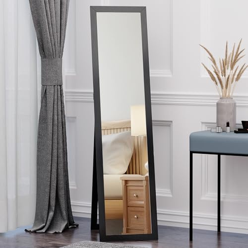 HOMCOM Ganzkörperspiegel, 154 x 37 cm Wandspiegel mit Ständer, Standspiegel für Wohnzimmer, Schlafzimmer, Schwarz