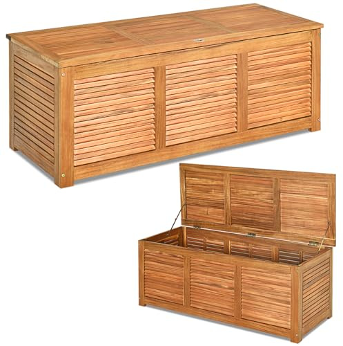 GOPLUS Gartenbox Auflagenbox 178 L, Aufbewahrungsbox Garten mit Stauraum, Kissenbox Akazienholz, Holztruhe mit Deckel groß, Gartentruhe Gartenbank Kissentruhe Outdoor Box für Terrasse, Veranda, Balkon
