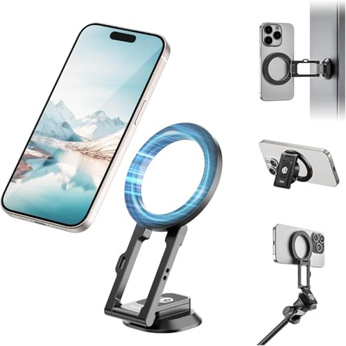 ULANZI MA50 Handyhalterung Magnetische mit 1/4 Schraubenloch Aluminium Adapter Stativ Faltbarer, Doppelte Magnetische für Tripod Magischer Arm, Smartphone Handyhalter kompatibel mit Magsafe/iPhone | W 0,6 cm Schraubenloch für Stativ-Selfie-Sticks, Dual-Magnet-Telefon-Stativ, kompatibel mit iPhone 17/16/15/14/13/12