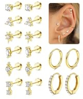 Roheafer 8 Paar Ohrringe Set für Damen 316L Chirurgenstahl Medizinische Flachrücken Ohrstecker Klein Creolen Ohrringe 20G Hypoallergene 14K Vergoldet Tragus Helix Piercings(G)