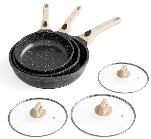 RIOVARM Induction Set de poêles à frire avec Poignées Détachables, Antiadhésif Set de poêles avec Couvercles, Poêle à omelette sans PFOA, Batterie de cuisine Convient pour le lave-vaisselle et le four