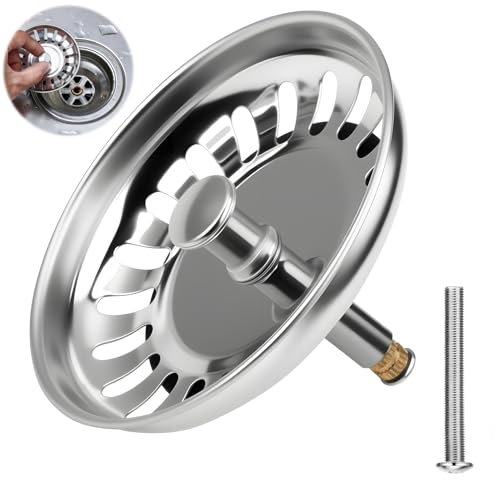 Colador de Fregadero, Universal 80mm Colador Tapón Desagüe Grueso Acero Inoxidable Cocina con Pasador Ajustable sin Obstrucciones y Desbordamientos para Cocina Residuos de Filtro y Evitar el Bloqueo