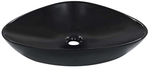 Lavabo Triangolare da Appoggio, in Ceramica Lucida Nero, Design Moderno per Bagno o Toilette, Facile da Pulire, 58.5 x 39 x 14 cm