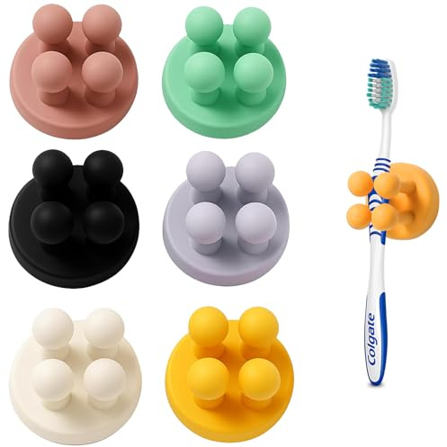 6 Stück Zahnbürstenhalter,Zahnbürstenhalter Wand,Zahnbürsten Halter | Silikon Zahnbürstenhalter,Multifunktions-Haken Ohne Bohren,Selbstklebend Badezimmer Rasierhalter Dusche,Für Wand Oder Glas