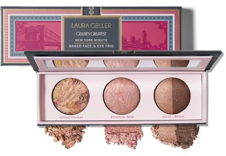 Laura Geller Beauty Geller's Greatest New York Minute Face & Eye Palette - Includes Blush, Bronzer and Eyeshadow Duo - Travel-Friendly Makeup Compact for Mature Skin