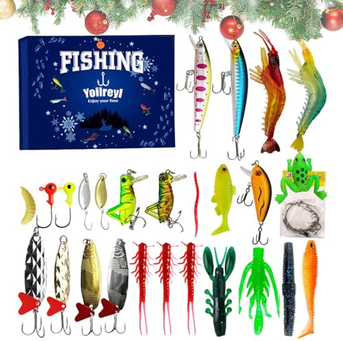 Calendario De Adviento De Para La Navidad | Juego De 24 Señuelos De Para La Cuenta Atrás Navideña | Cebos Y Equipos Para Abuelo Hombre Padre Adolescente Adulto Amigo | Actividades De