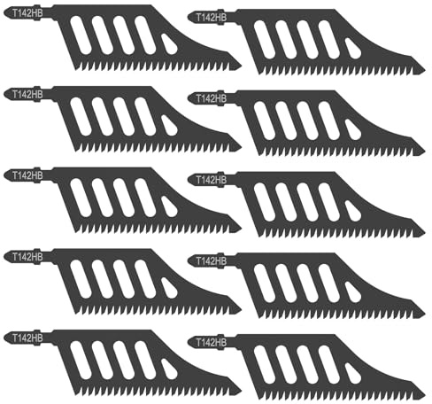 CWAGRQ 10PCS T142HB Flush Cutting Jigsaw Blades, T-Shank Jigsaw Blades for Special-Shaped Cuts in Wood, 112mm High Carbon Steel Coarse Tooth, Compatible with DT2074 DW3311 Scroll Saw