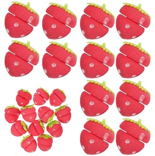 Strawberry Heatless Curlers, Strawberry Hair Rollers, Soft Sponge Foam Curling Tools for Women, Overnight Curlers for Medium Long Short Hair, No Heat Styling Rollers (12Pcs, One S)