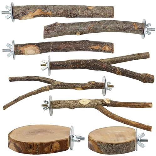 Papageienspielzeug, Vogelsitzstange aus natürlichem Holz, hängendes Sittichspielzeug, 8-teiliger Vogelspielplatz für Papageien, Wellensittiche, Nymphensittiche, Turteltauben