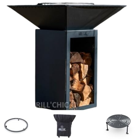 Pack Privilege Brasero Cevenol Acier Bois Carre 74 Noir Double Cuve