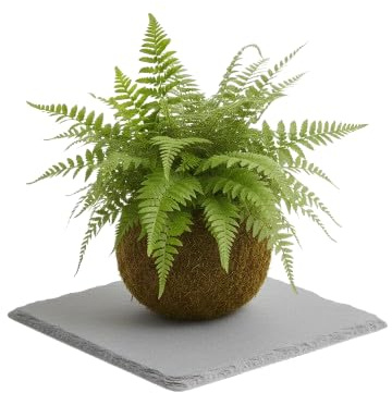 DECOALIVE Kokedama Artesanal de Helecho Espada – Planta Viva de Interior con Musgo Natural