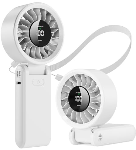 Fitabok Portable Handheld Fan - Foldable Hand Held Mini Fan Rechargeable with 5 Speeds, LED Display, Up to 20H Runtime, 5000mAh Battery Small USB Fan for Travel Outdoor Home Office, Summer Gifts