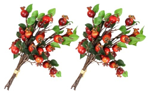 KICHOUSE Bouquet Artificiale 2 Pezzi Fiori Finti Simulazione Melograno Decorativo Rosso per Casa Ufficio e Allestimenti Fotografici