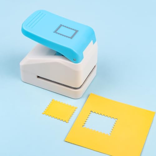CYFUN DESIGN Punzonatrice per timbri, Punzonatrice per francobolli in rilievo 3D, Punzonatrice a leva rettangolare 2,8 x 2,3 cm, Taglierina e punzonatrice per timbri con etichette quadrate