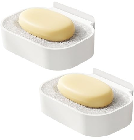 SLIAXINT 2PCS Seifenschale Set, Ohne Bohre Seifenhalter mit Ablauf, Seifenhalter Selbstklebend Schnell Trocknend Wandmontage Platzsparend für Bad Dusche Küche Waschbecken, Seifendose, Weiß