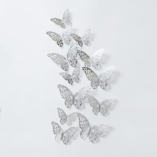48PCS 3D Butterfly Wall Stickers - Elegant Self-Adhesive Decor for Party & Home - Silver Modern Design - Removable No Residue