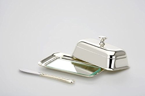 Silber Tischkultur Butterdose 1/4 Pfund mit Glaseinsatz & Buttermesser 13,5 x 8,0 cm Höhe 6,0 cm versilbert Anlaufgeschützt
