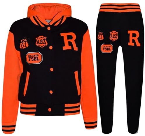 A2Z 4 Kids Survêtement de baseball unisexe pour filles et garçons R Fashion - T.S Baseball FOX Black & N. Orange 13