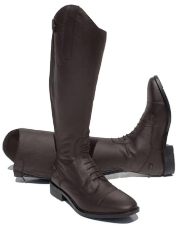 Rhinegold Elite Luxus Extra Short BROWN LEATHER RIDING BOOTS - Soft Feel Leather, Comfortable Fit, Elasticated Laced Front, Women's Equestrian Boots with Full Length Back Zip, Size 5, EU 38, Calf 3
