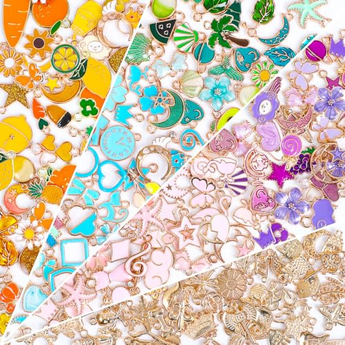SANNIX 200Pcs Bracelet Charms for Jewelry Making Earring Charms Gold Plated Enamel Pendants Make