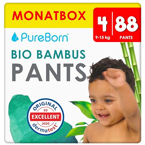 PureBorn Pants Baby Blöjbyxor Storlek 4 (9-15 kg), 88 Blöjor, Överlägset skydd dag och natt, Dermatologiskt testade, Ultramjuk, Hudvänlig
