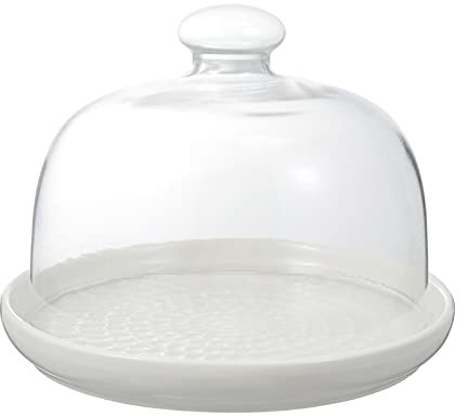 Cloche Glass Dome Ceramic Cake Plate with Dome Lid Cheese Display Stand with Clear Glass Cover Tent Dessert Server Food Serving Tray for Home Restaurant Party 6inch Glass Dome ( Size : 15.5X11CM )