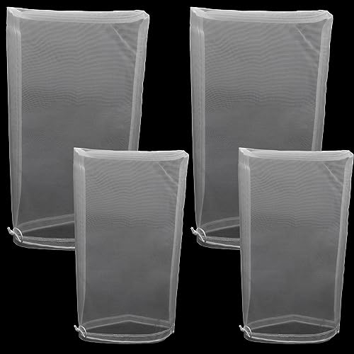 Filterbeutel, Brew Bags Filter Weiße Feine Netz Siebbeutel Wiederverwendbaren Mesh Lebensmittel mit Kordelzug Nylon Taschen für Nussmilch Koffee 4pcs
