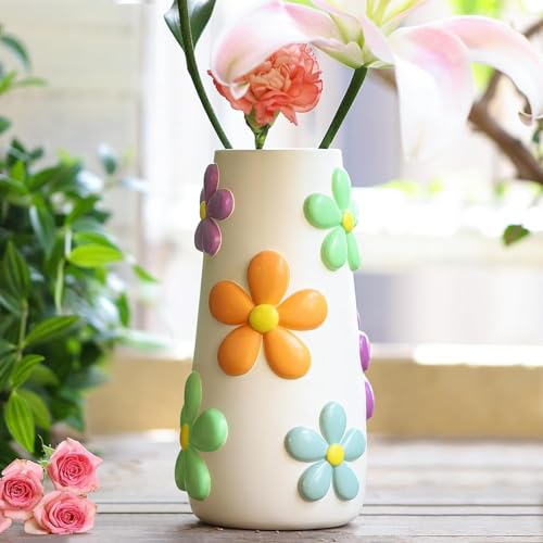 AmiCera Farbenfrohe Blumenvase 20cm, Regenbogen-Funny-Pilz Deko, Wohnzimmer, Einzigartige Vasen für Blumen, Funky Home Decor