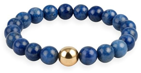GD GOOD.designs Anello antistress in pietre naturali | Anelli elastici in lapislazzuli donna con perlina placcata in argento 925 dorato | Anelli anti-ansia impermeabili – Misura 54-60