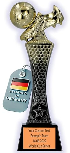 Larius Fußball Siegerpokal (26 cm, 365 g) – Goldene Trophäe mit/ohne Gravur – Ideal für Turniere, Finale, Vereinsmeisterschaften & Kindergeburtstage - F4