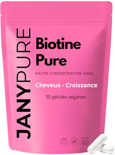 Biotine Pure 10 000 µg Action 3 en 1 Extra Fort - Complément Alimentaire Cheveux Peau Ongles - Vitamine B8 Haute Concentration - Végan Sans Additifs - 30 Gélules Végétales - Cure 1 Mois