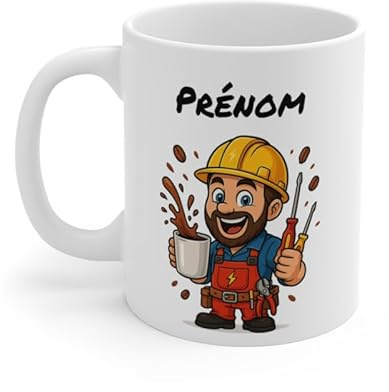 Teecustom Mug Personnalisable Bricoleur Café – Tasse Artisan Électricien 325ml avec Prénom – Cadeau Ouvrier, Papa, Collègue
