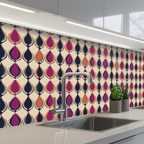 KitchenYeah© Credence Adhesive Pour Cuisine 80x150 cm Panneau Mural Adhesif Fond De Hotte Plaque Pvc Murale Peel And Stick Protege Mur Vintage - Rétro - Coloré
