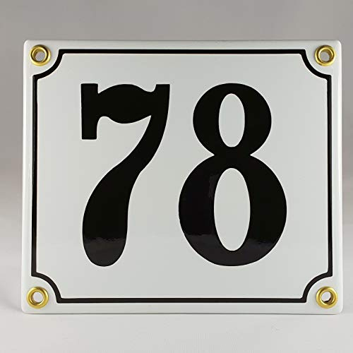 Emaille Schild Hausnummer 78 Schwarz-Weiß Handarbeit