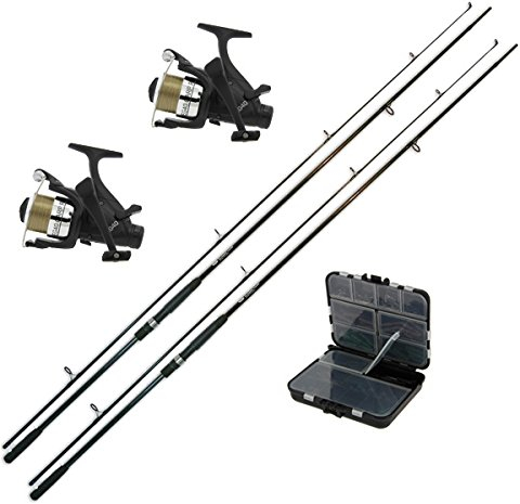 G8DS® Karpfen-Angel-Set: 2 Angelruten Karpfen Ruten 12 ft. 2,75 lbs. Carbon + 2 Angelrolle Carprunner EG40 + 1 Karpfen Zubehör-Set 170 tlg