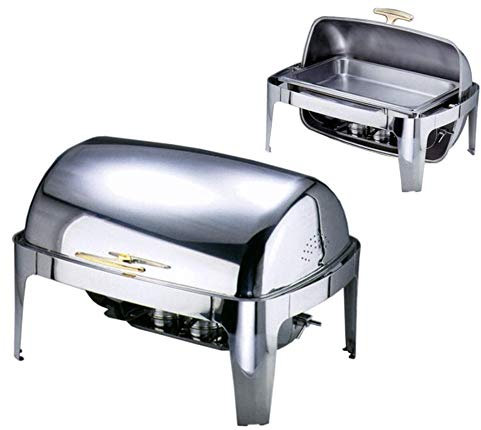 Contacto Roll-Top Chafing Dish mit elektr Heizplatte 7099/002, Edelstahl, Außen-Ø 47 x H44 cm, vergoldeter Griff, runder Einsatz Ø40 cm, Brennbehälter