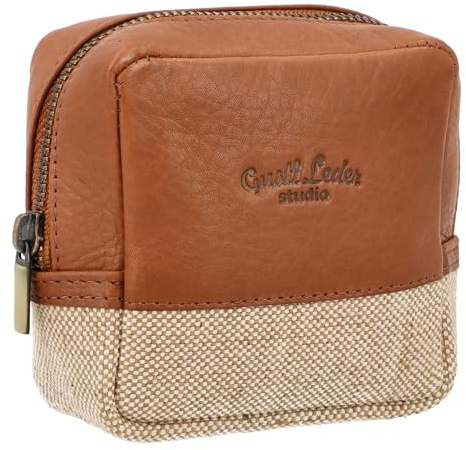 Gusti Waschtasche Leder - Clara Kosmetiktasche Kulturtasche Kulturbeutel Schminktasche Braun Leder Canvas