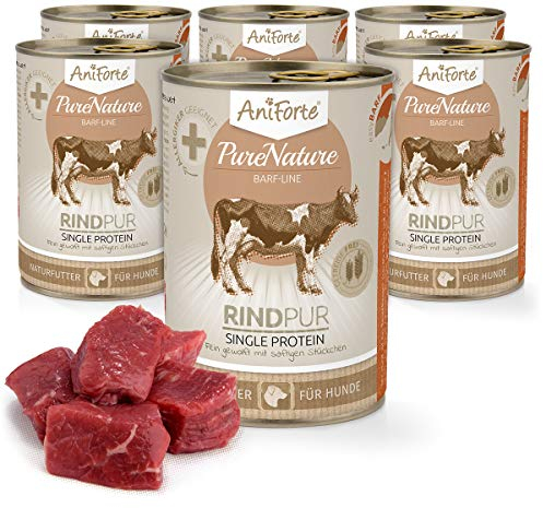 AniForte Barf Hundefutter Nass Rind Pur 6 x 400g – Fleisch Pur, Barffleisch für Hunde, Barffutter, Nassfutter getreidefrei & mit hohem Fleischanteil, Wet Dog Food Dosenfutter