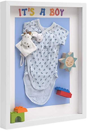 PHOTOLINI 3D Bilderrahmen zum Befüllen 40x50 Weiß groß, 3 cm tiefer Objektrahmen mit Glas, tiefer Bilderrahmen 40x50 Holz MDF mit Passepartout, Dicker 3D Rahmen befüllbar für Gegenstände Geschenk