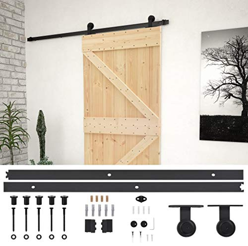 vidaXL Kiefernholz Massiv Schiebetür mit Beschlag Schiebetürsystem Schiebetürbeschlag Holzschiebetür Tür Holztür Laufschiene 90x210cm